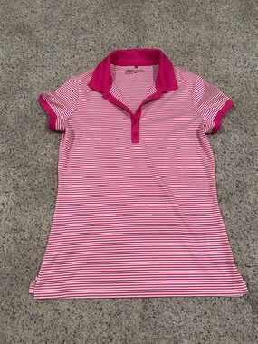 Nike Pink & White Striped Polo Shirt